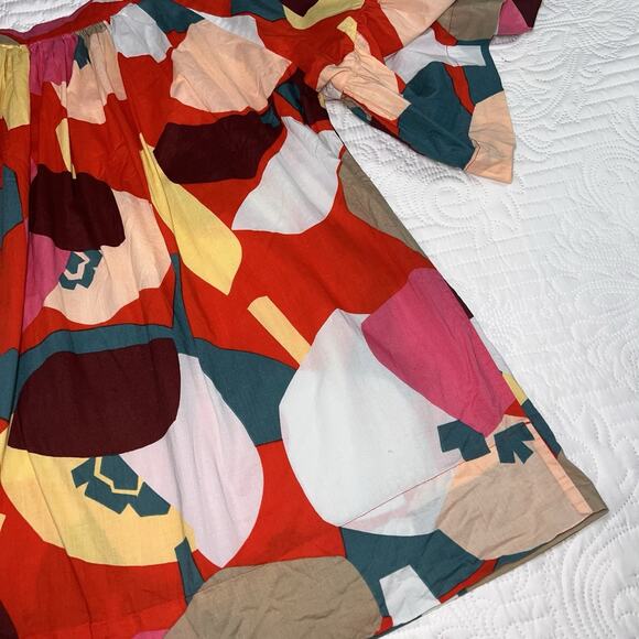 French Connection Top Size 12 Colorful Abstract Flowy Flutter Sleeve Blouse Art - Picture 12 of 14